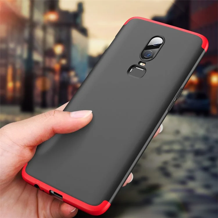 GKK Detachable 3-piece Matte PC Hard Case for OnePlus 6 - Black / Red