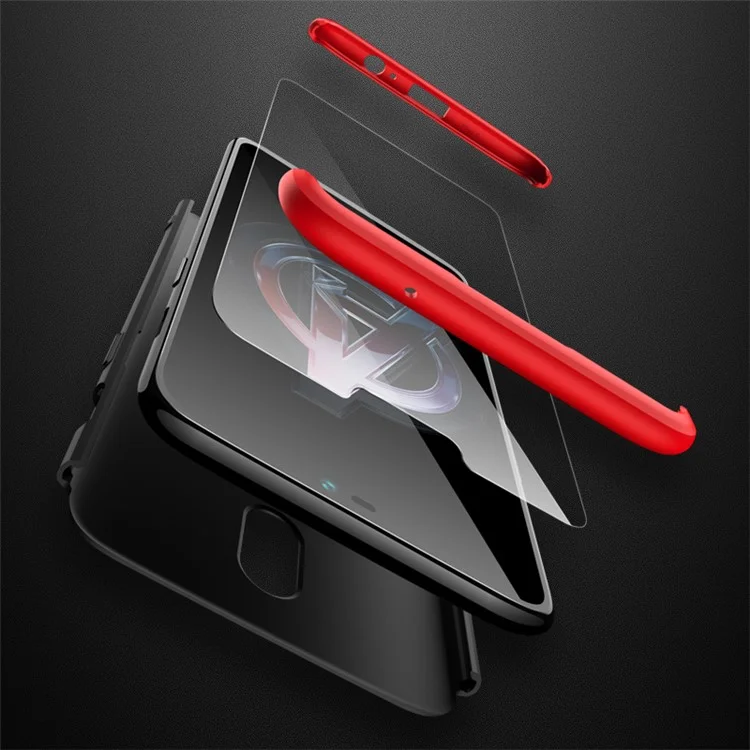 GKK Detachable 3-piece Matte PC Hard Case for OnePlus 6 - Black / Red