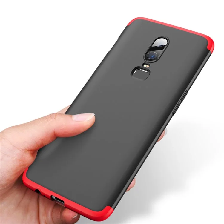 GKK Detachable 3-piece Matte PC Hard Case for OnePlus 6 - Black / Red