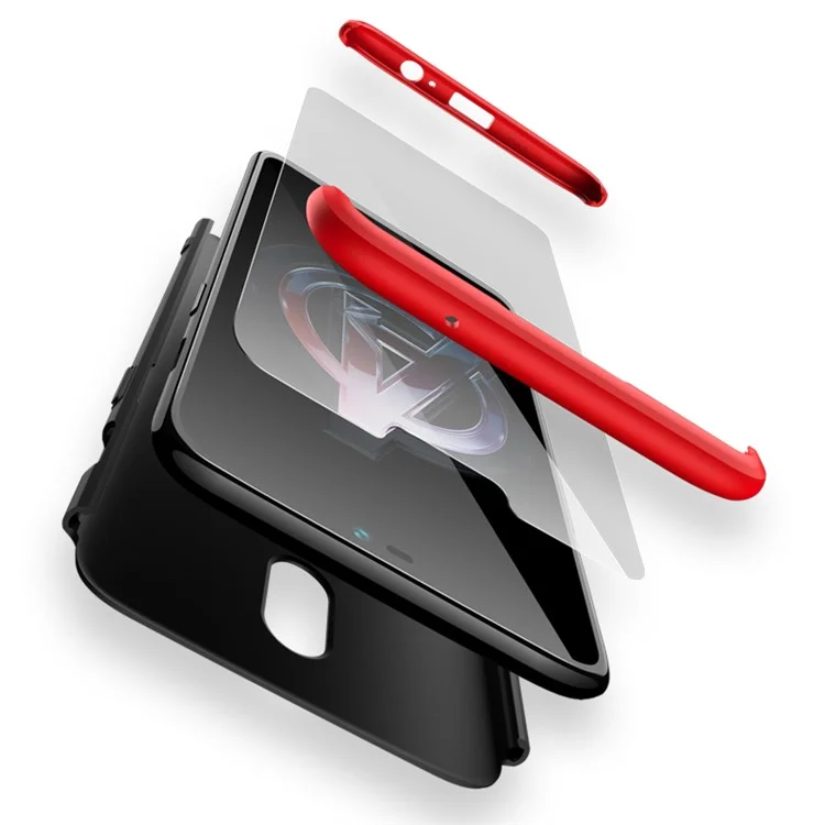 GKK Detachable 3-piece Matte PC Hard Case for OnePlus 6 - Black / Red
