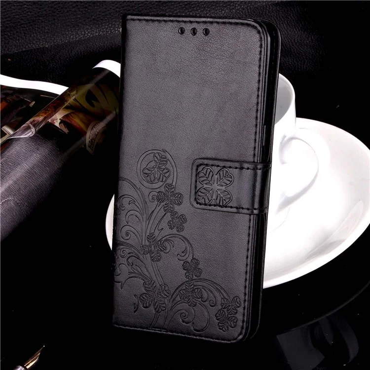 Imprint Lucky Clover Magnetic PU Leather Stand Wallet Case for OnePlus 6 - Black