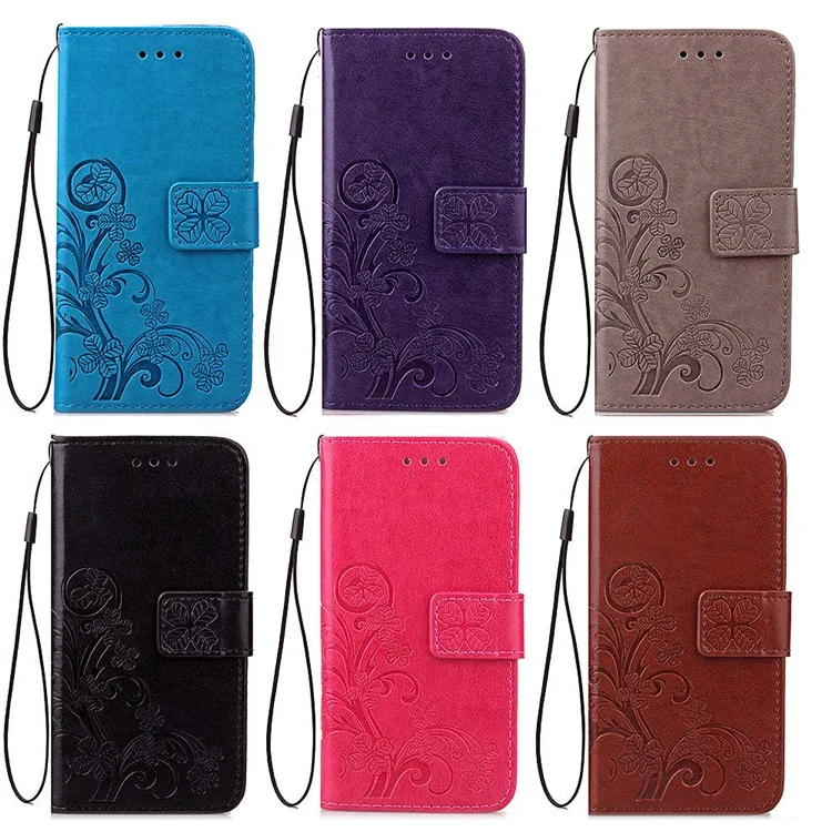 Imprint Lucky Clover Magnetic PU Leather Stand Wallet Case for OnePlus 6 - Black