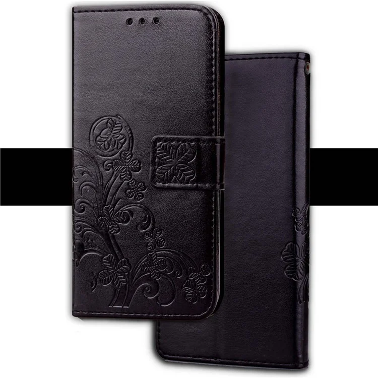 Imprint Lucky Clover Magnetic PU Leather Stand Wallet Case for OnePlus 6 - Black