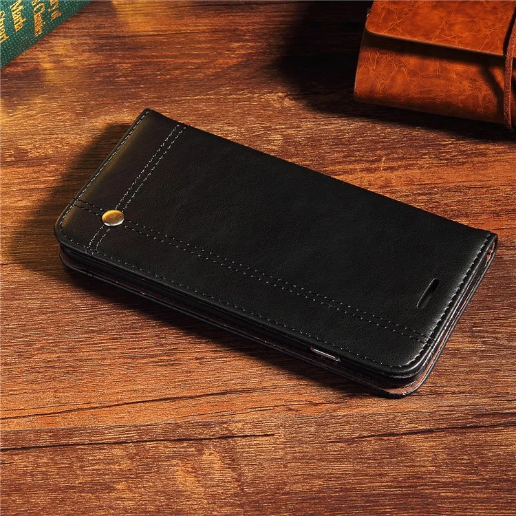 For OnePlus 6 Crazy Horse Texture Retro Leather Auto-absorbed Wallet Stand Phone Cover Accessory - Black