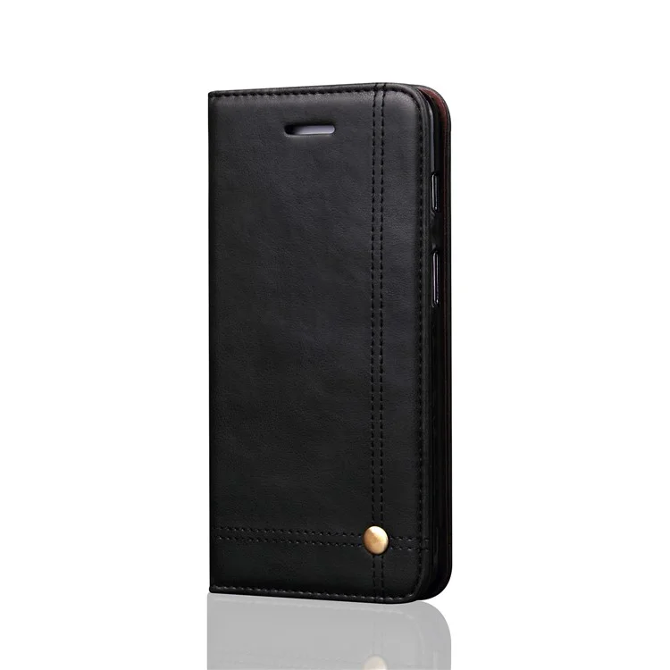 For OnePlus 6 Crazy Horse Texture Retro Leather Auto-absorbed Wallet Stand Phone Cover Accessory - Black
