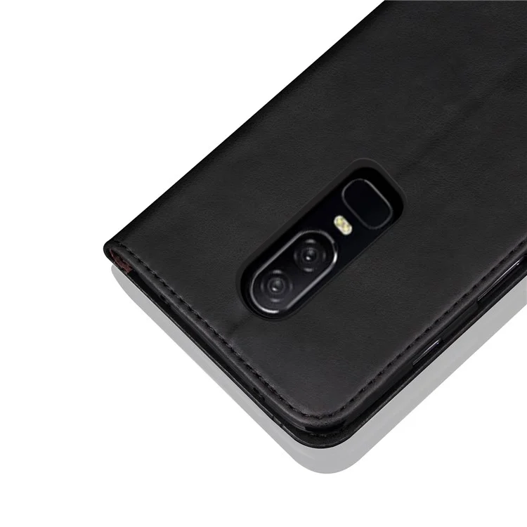 For OnePlus 6 Crazy Horse Texture Retro Leather Auto-absorbed Wallet Stand Phone Cover Accessory - Black