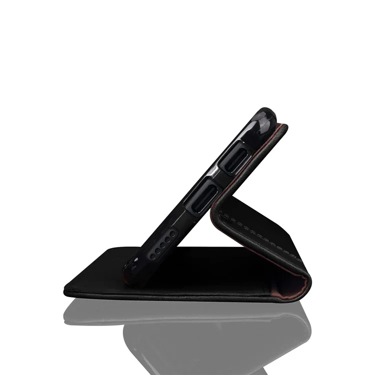 For OnePlus 6 Crazy Horse Texture Retro Leather Auto-absorbed Wallet Stand Phone Cover Accessory - Black