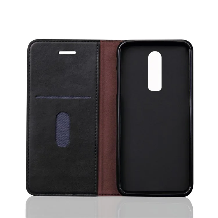 For OnePlus 6 Crazy Horse Texture Retro Leather Auto-absorbed Wallet Stand Phone Cover Accessory - Black