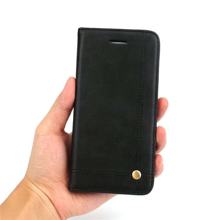 For OnePlus 6 Crazy Horse Texture Retro Leather Auto-absorbed Wallet Stand Phone Cover Accessory - Black