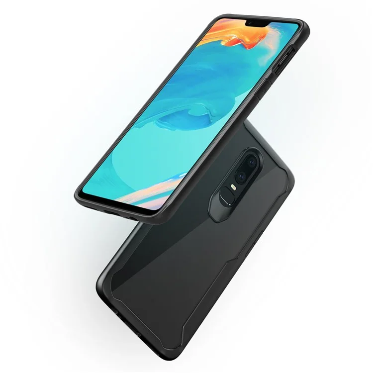 Shock Absorption PC + TPU Hybrid Cell Phone Case for OnePlus 6 - Black