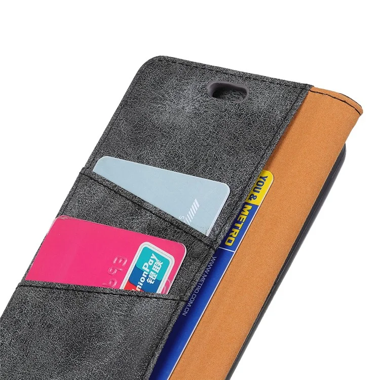 Vintage Style Leather Wallet Case for OnePlus 6 - Grey