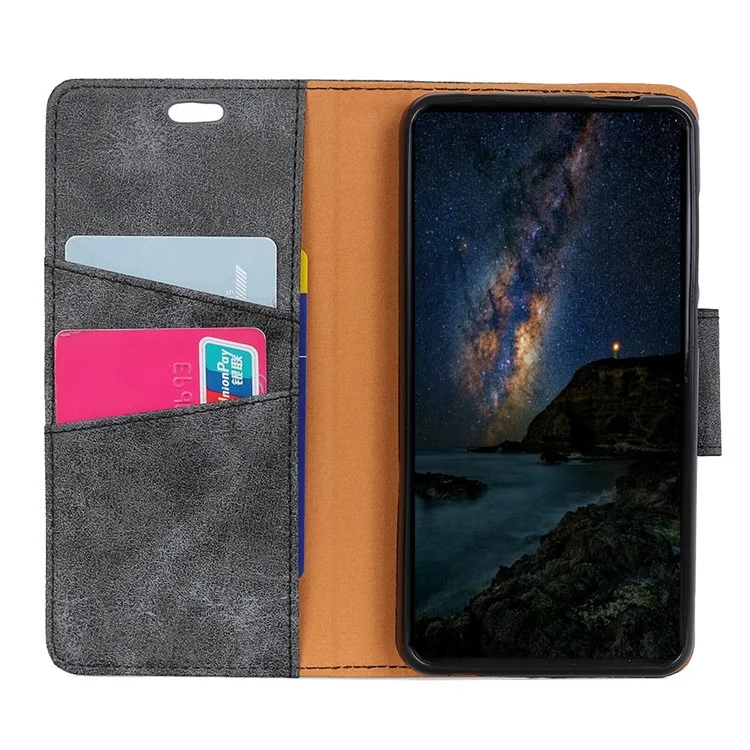 Vintage Style Leather Wallet Case for OnePlus 6 - Grey