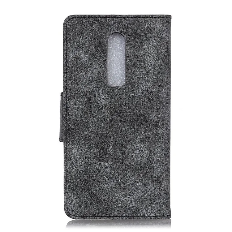 Vintage Style Leather Wallet Case for OnePlus 6 - Grey