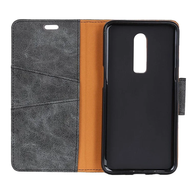 Vintage Style Leather Wallet Case for OnePlus 6 - Grey