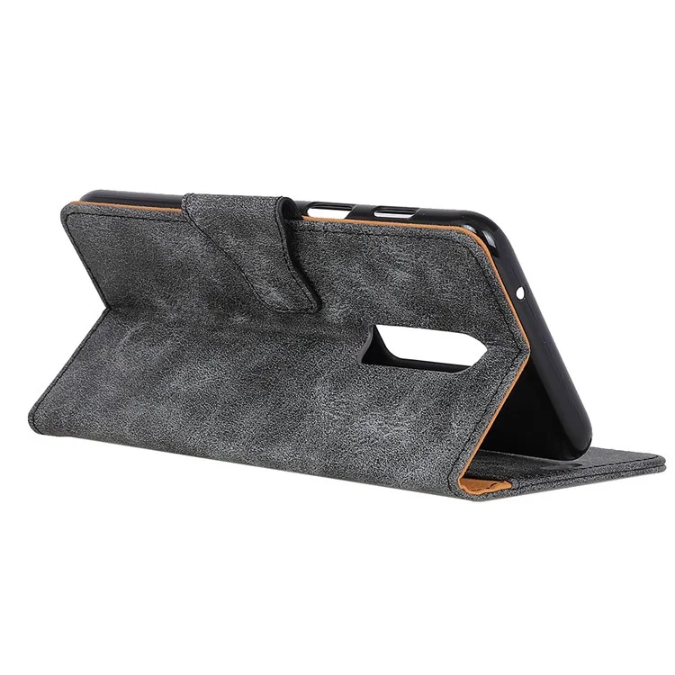 Vintage Style Leather Wallet Case for OnePlus 6 - Grey