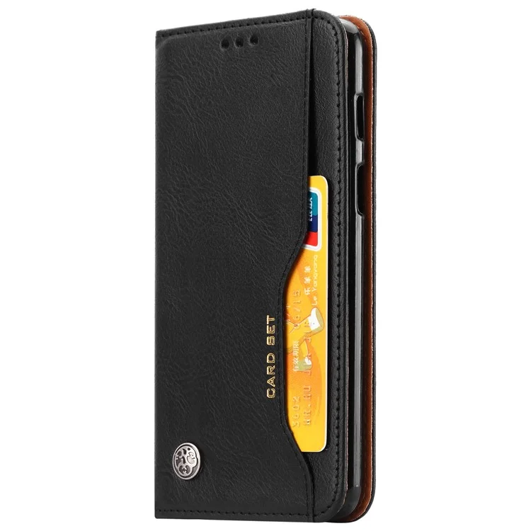 PU Leather Auto-absorbed Stand Wallet Phone Cover for OnePlus 6 - Black