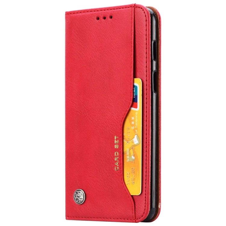 PU Leather Auto-absorbed Stand Wallet Phone Casing for OnePlus 6 - Red