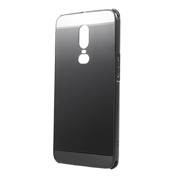 Slide-on Metal Bumper + Brushed PC Back Panel Plated Hybrid Mobile Case for OnePlus 6 - Black