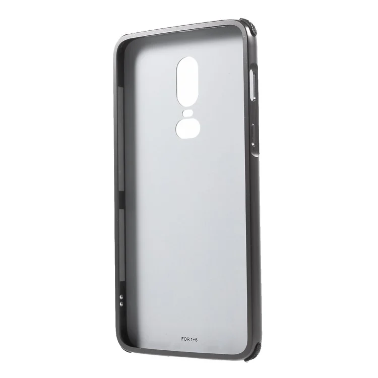 Slide-on Metal Bumper + Brushed PC Back Panel Plated Hybrid Mobile Case for OnePlus 6 - Black