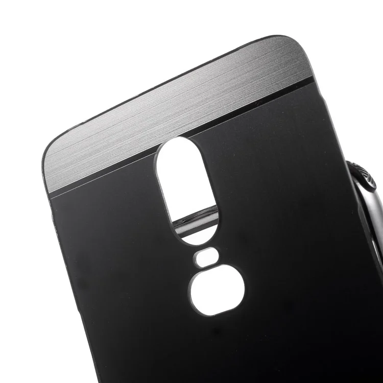 Slide-on Metal Bumper + Brushed PC Back Panel Plated Hybrid Mobile Case for OnePlus 6 - Black