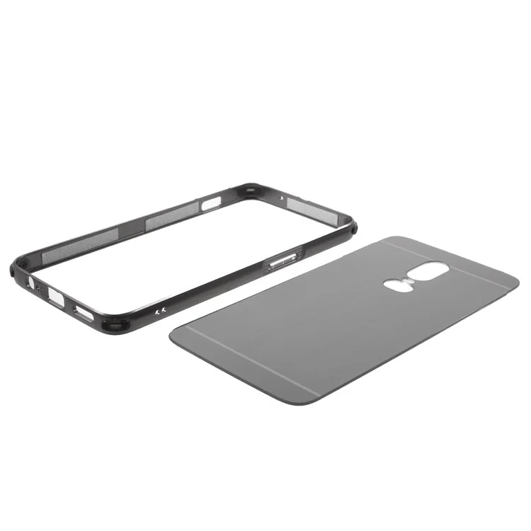 Slide-on Metal Bumper + Brushed PC Back Panel Plated Hybrid Mobile Case for OnePlus 6 - Black