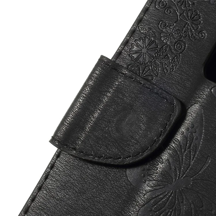 Imprinted Butterfly Flowers PU Leather Wallet Stand Case for OnePlus 6 - Black