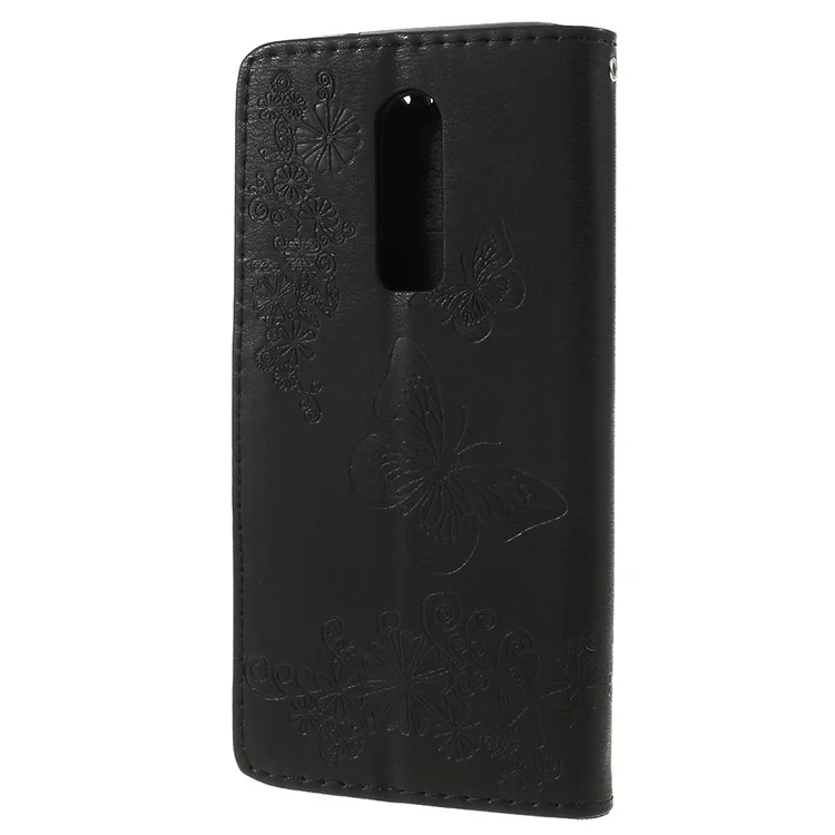 Imprinted Butterfly Flowers PU Leather Wallet Stand Case for OnePlus 6 - Black