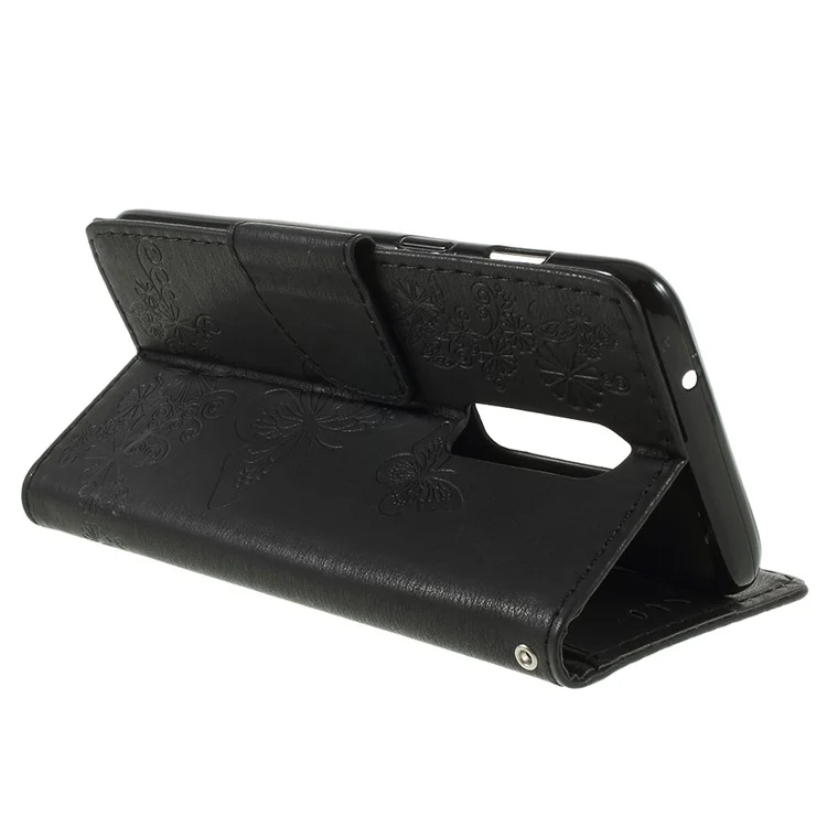 Imprinted Butterfly Flowers PU Leather Wallet Stand Case for OnePlus 6 - Black