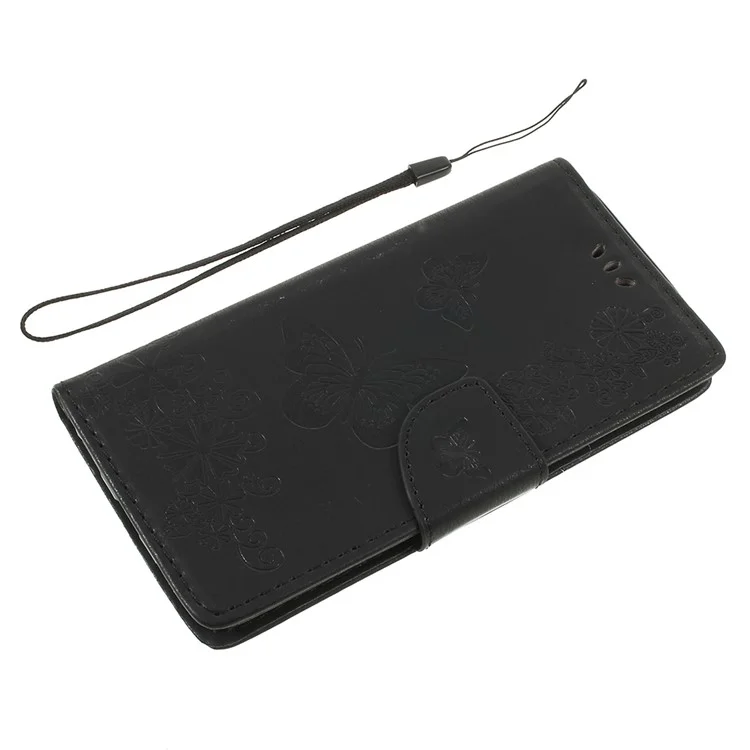 Imprinted Butterfly Flowers PU Leather Wallet Stand Case for OnePlus 6 - Black