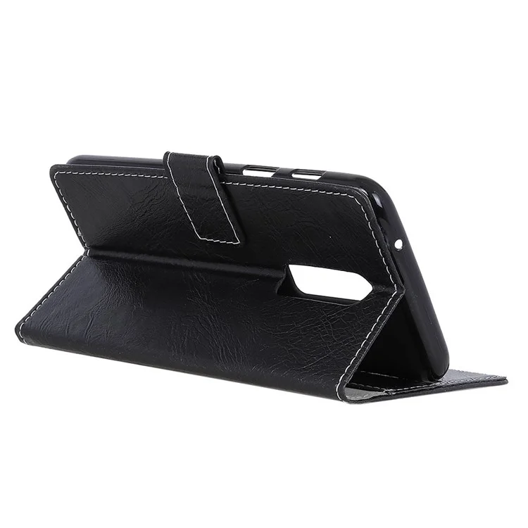Vintage Crazy Horse Texture PU Leather Wallet Stand Case for OnePlus 6 - Black