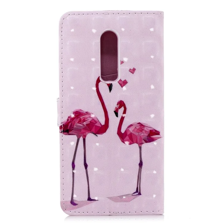 Light Spot Decor Patterned PU Leather Protection Phone Case for OnePlus 6 - Flamingos