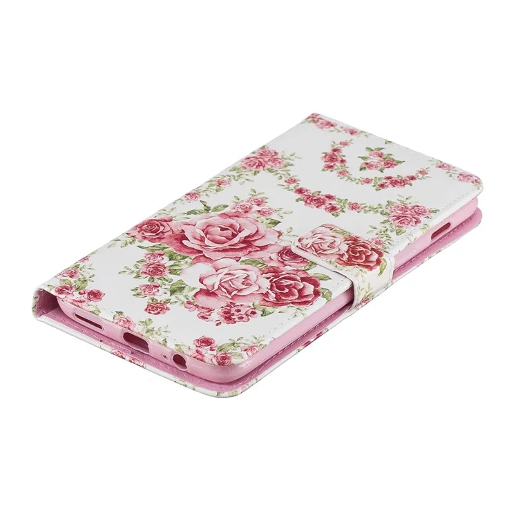For OnePlus 6 Embossed Pattern Leather Wallet Stand Flip Cover - Blooming Peonies