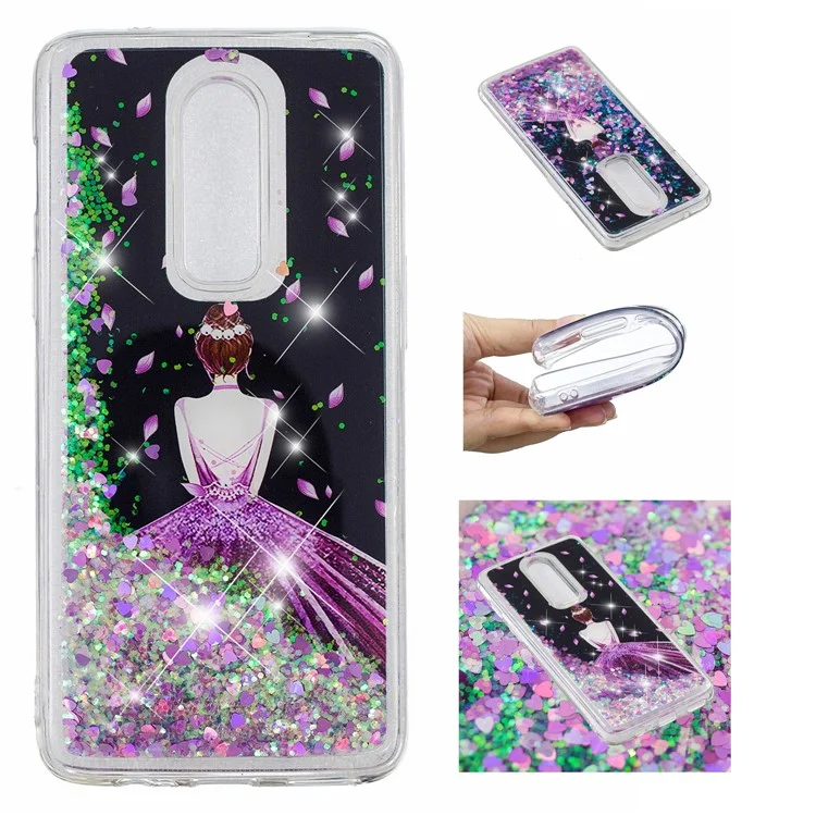 Pattern Printing Dynamic Glitter Powder Sequins TPU Casing for OnePlus 6 - Pretty Girl's Back