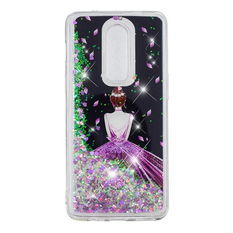 Pattern Printing Dynamic Glitter Powder Sequins TPU Casing for OnePlus 6 - Pretty Girl's Back
