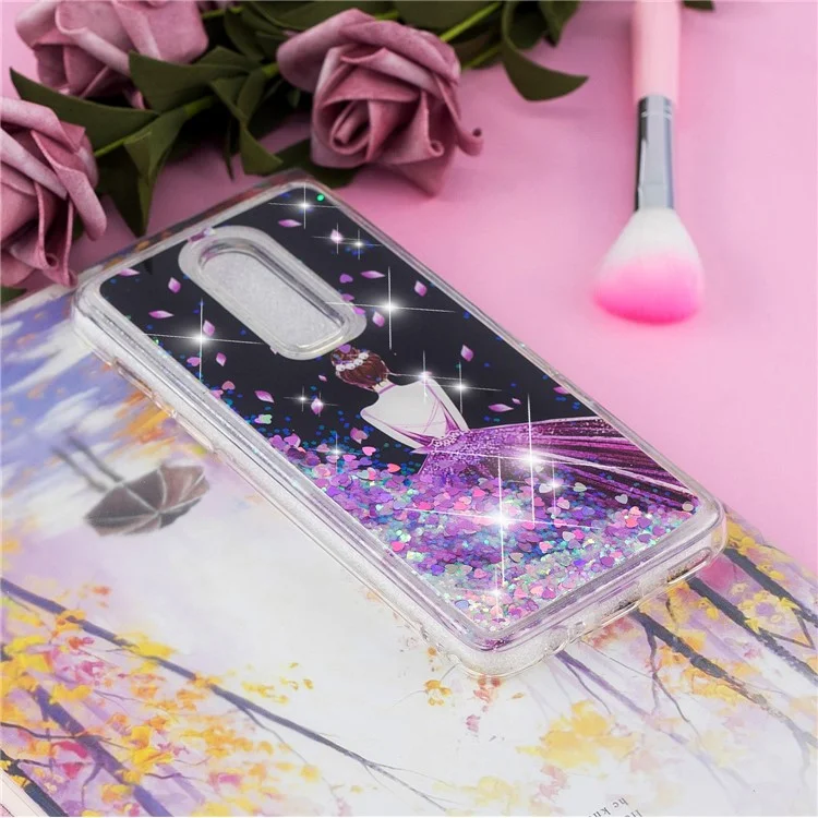 Pattern Printing Dynamic Glitter Powder Sequins TPU Casing for OnePlus 6 - Pretty Girl's Back