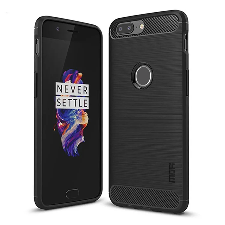 Textura de Fibra MOFI Coberta Cubra de Teléfono TPU Para OnePlus 5T - Negro