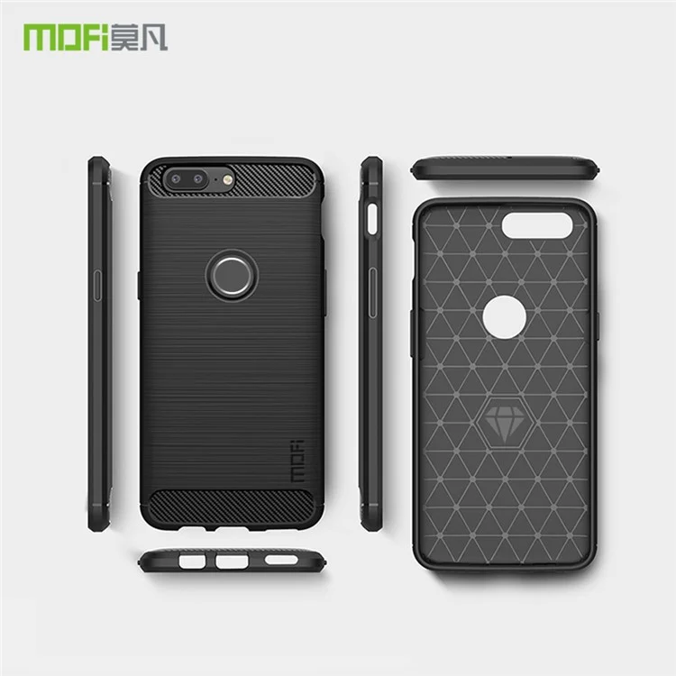 Housse de téléphone MOFI en fibre de carbone avec texture brossée TPU pour OnePlus 5T - Noir