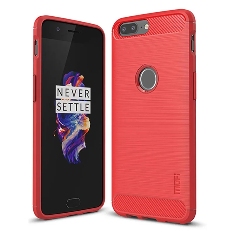 MOFI Carbon Fiber Texture Brushed TPU Phone Case for OnePlus 5T - Red