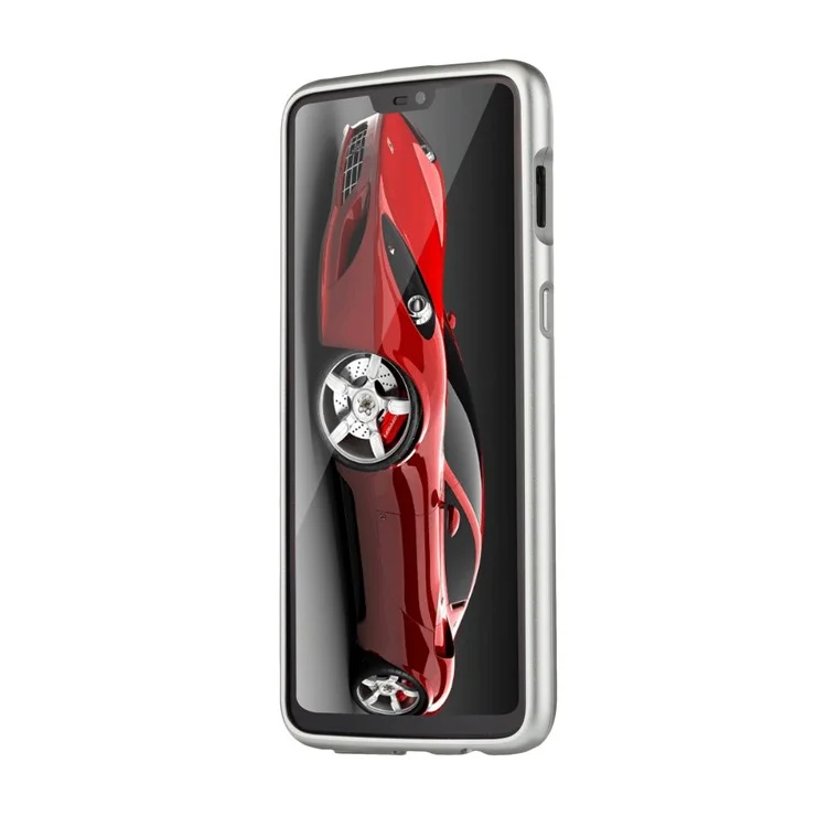 Funda rígida de protección con marco metálico magnético desmontable y cristal templado para OnePlus 6 - Plata