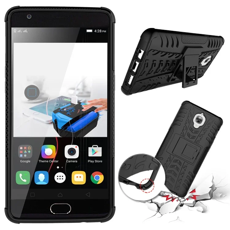 For OnePlus 3 / 3T Kickstand PC + TPU Hybrid Case Tyre Texture - Black