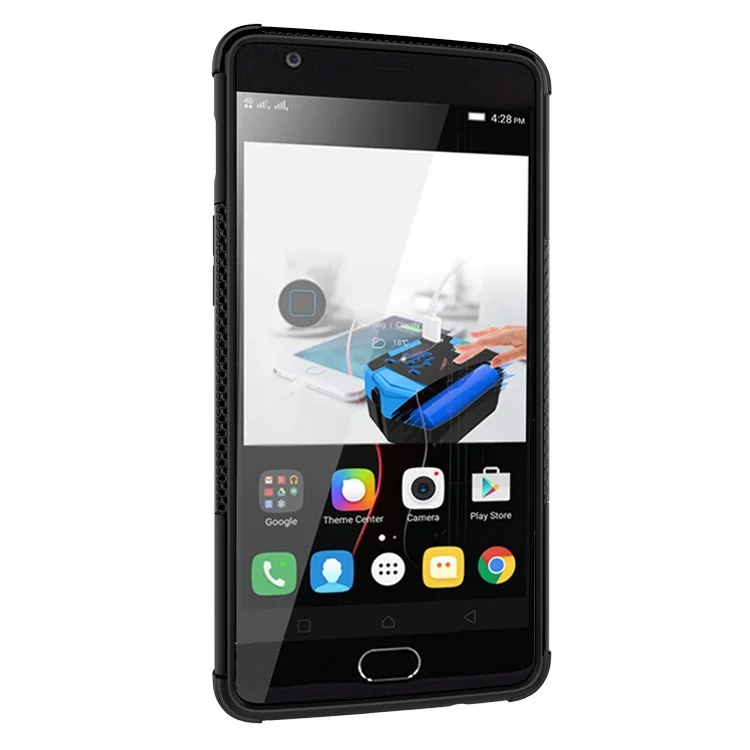 For OnePlus 3 / 3T Kickstand PC + TPU Hybrid Case Tyre Texture - Black