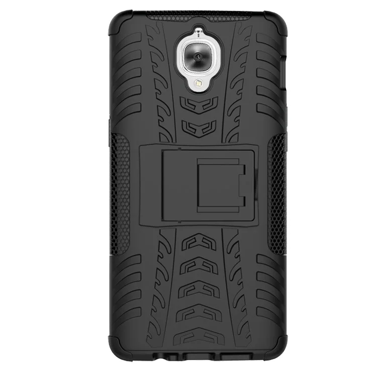 For OnePlus 3 / 3T Kickstand PC + TPU Hybrid Case Tyre Texture - Black