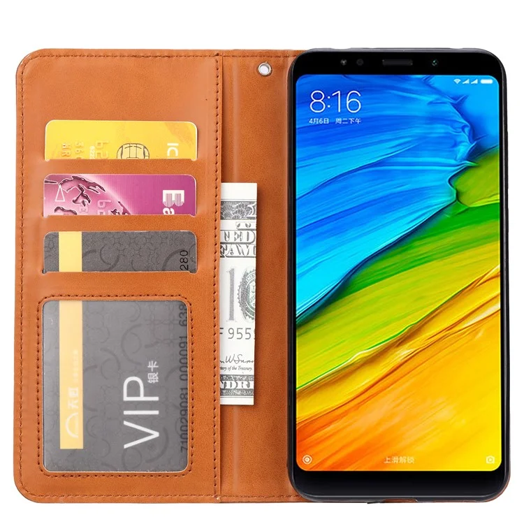 Auto-absorbed Leather Wallet Mobile Shell Casing for OnePlus 6T - Brown