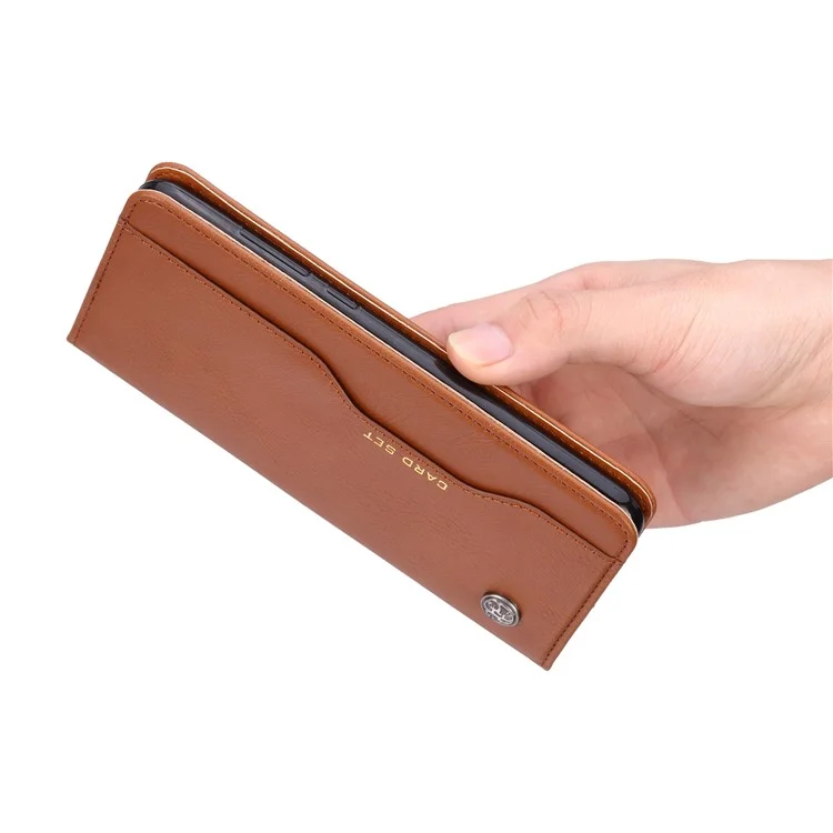 Carcasa de Carcasa Móvil de Billetera de Cuero Absorbido Automáticamente Para OnePlus 6T - Marrón