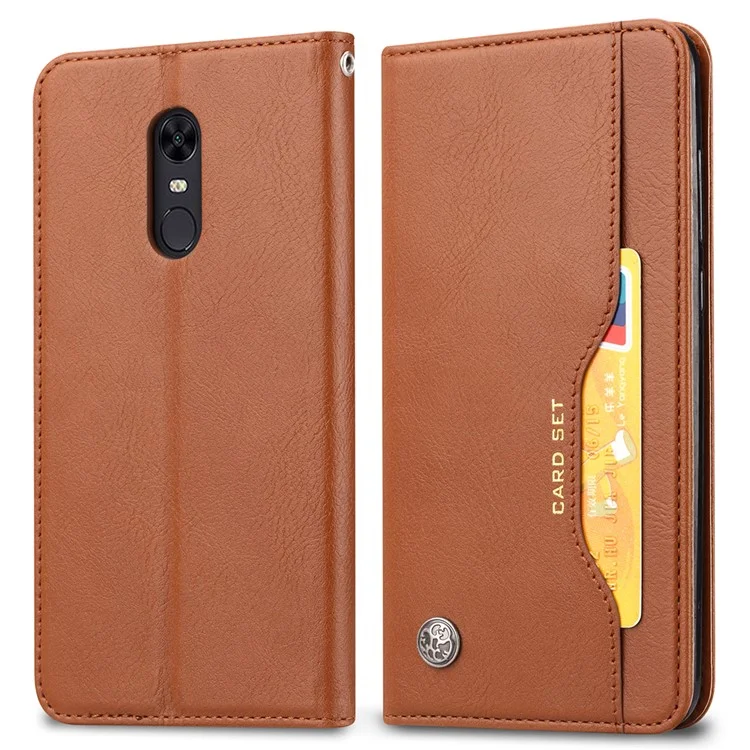 Auto-absorbed Leather Wallet Mobile Shell Casing for OnePlus 6T - Brown