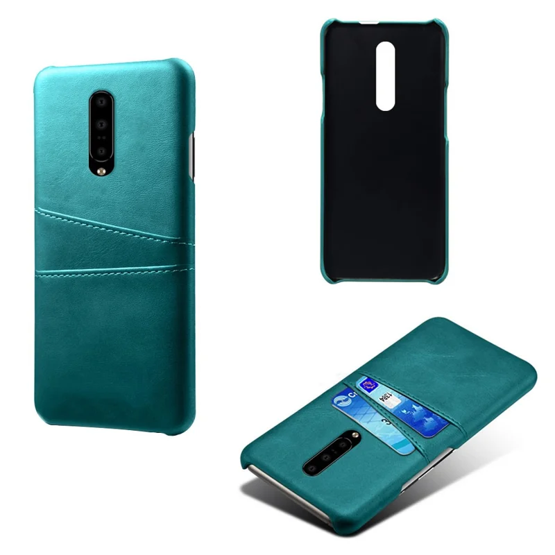 Double Card Slots PU Leather Coated PC Cell Phone Case for OnePlus 7 Pro - Green