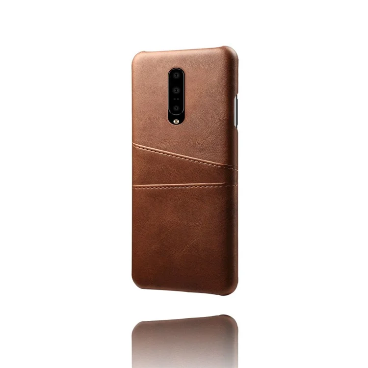 Double Card Slots PU Leather Coated PC Cell Phone Case for OnePlus 7 Pro - Brown