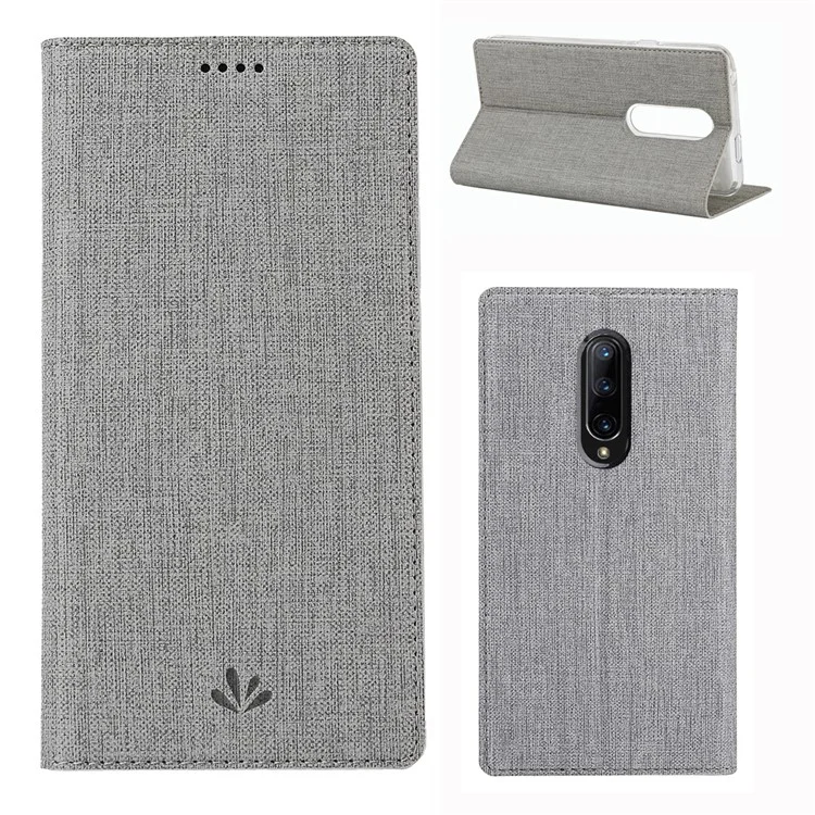 VILI DMX Cross Texture Card Holder Leather Stand Cover for OnePlus 7 Pro - Grey