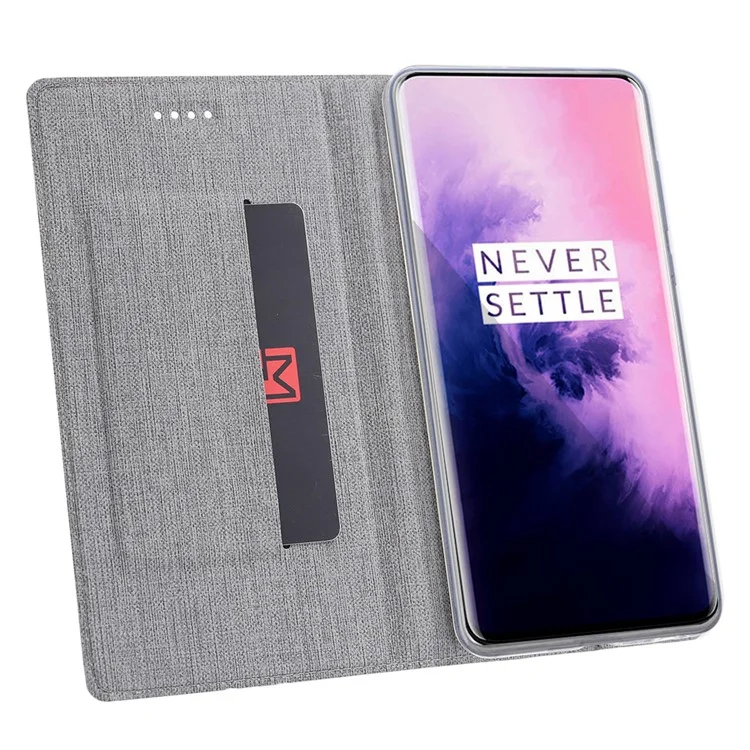 VILI DMX Cross Texture Card Holder Leather Stand Cover for OnePlus 7 Pro - Grey