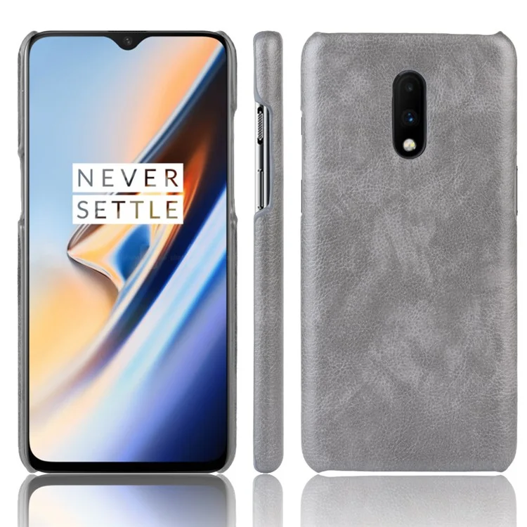 Корпус Жесткого ПК Litchi Для Кожи Для OnePlus - Серый